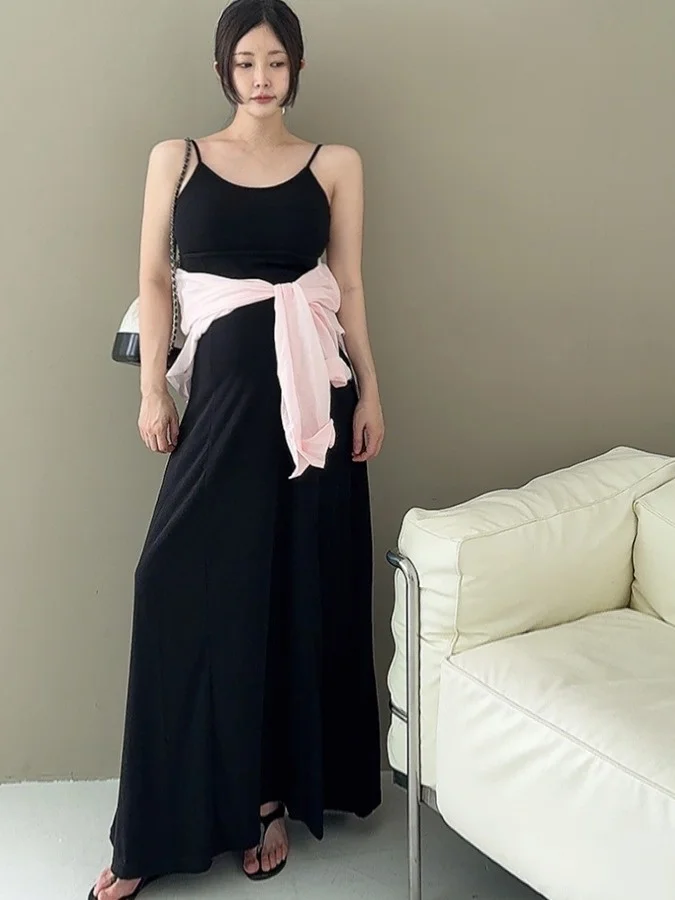 

Ele Bal Bla Strapl Dr Women's Slimming A-Line Long Skirt Summer New Sle Commute Sle No Sve Other Mate...