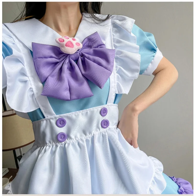 女の子のためのピンクのロリータコスプレドレス,リボン付きのカワイイ猫の衣装,女の子のためのピンクのメイドエプロン,ハロウィーンの衣装