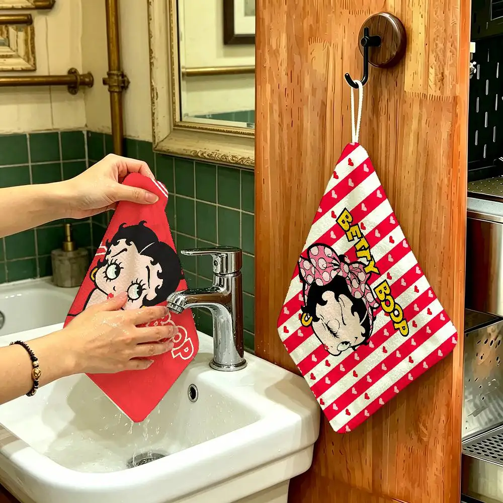 B-Betty Cute Boops Household Hanging Towel, Polyester Cotton Hand Wiping Towel, Sturdy for Bathroom Bedroom