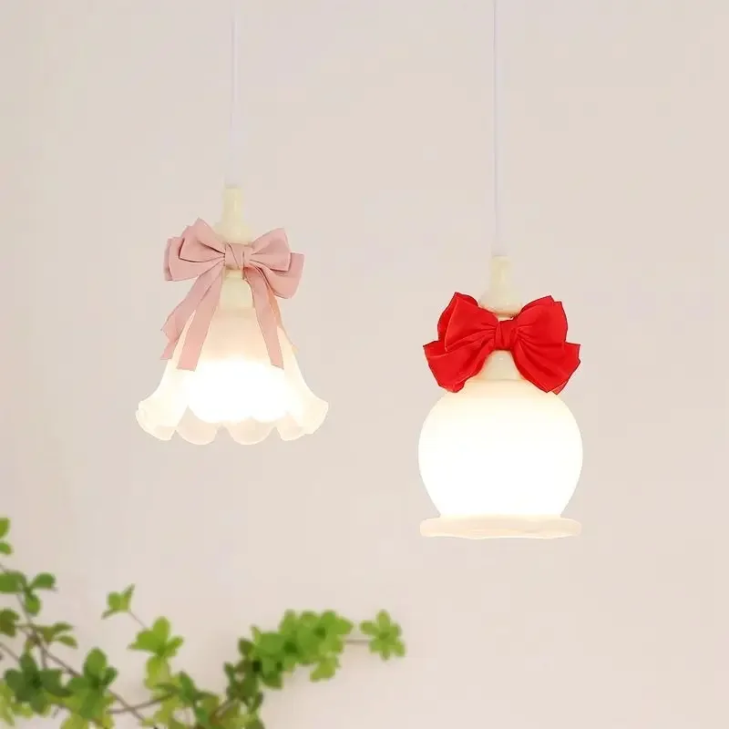 

Bow Butterfly French Cream Bedroom Bedside Chandelier For Children's Room Girl Line Lamp Bow Florist Homestay Light Decoration