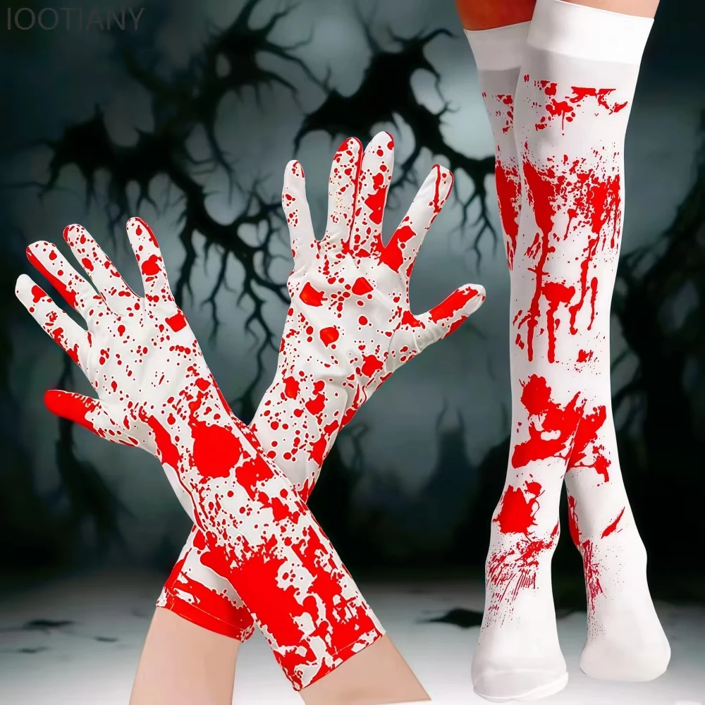 

IOOTIANY White Blood Stain Gloves Socks Skirt Halloween Haunted House Prank Horror Party School Cosplay Masquerade