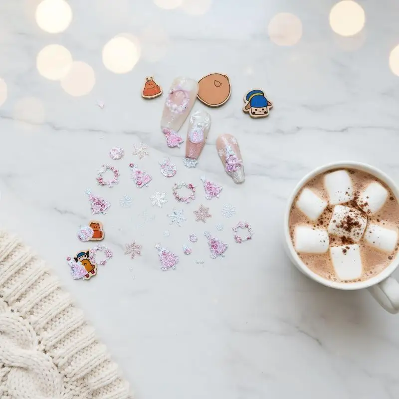 Schicke Yuletide-Schleife, mehrfarbiger Schneeflockenbaum, Nagelkunst-Patches, glamouröse Nagel-Illustrationsaufkleber, Damen-Nagelzubehör, Geschenk
