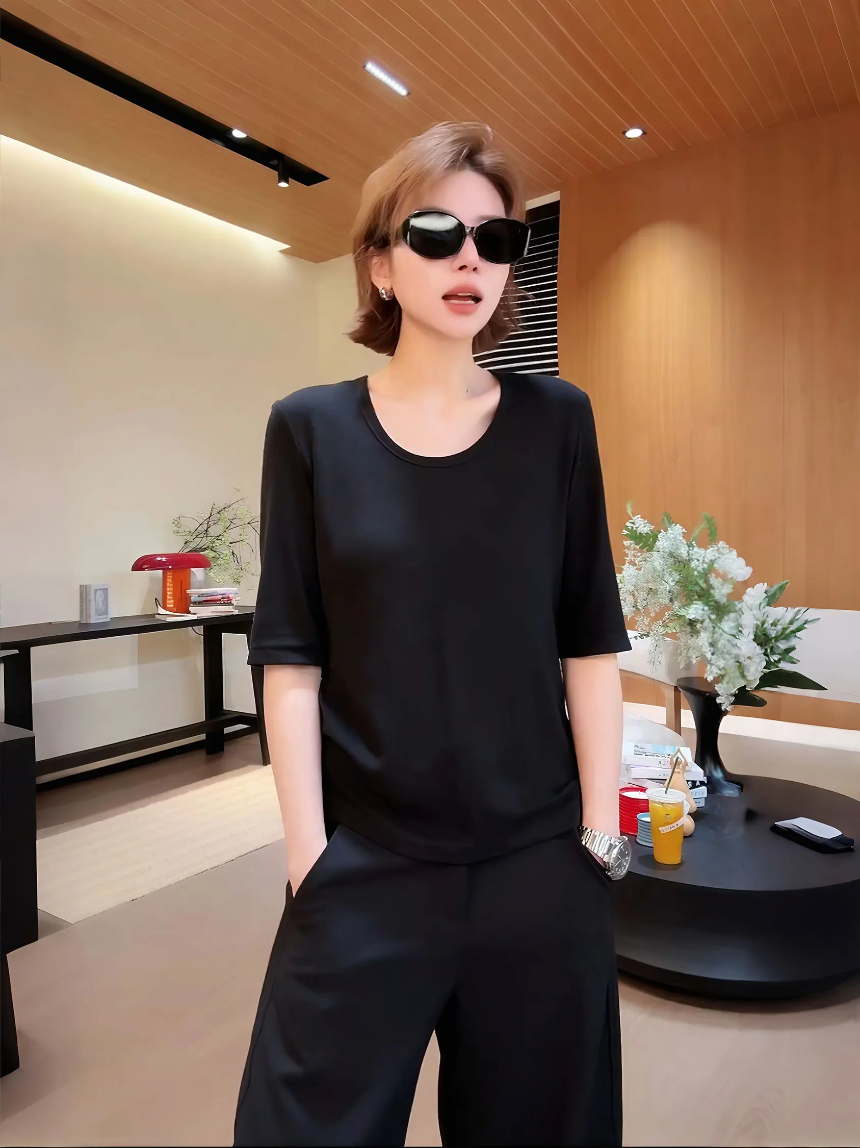 

Женская футболка без рукавов с круглым вырезом Minimalist Moon Doesnt Eat Fish, свободного кроя, весна-лето, новый стиль, универсальная, стройнящая, утягивающая фигуру.