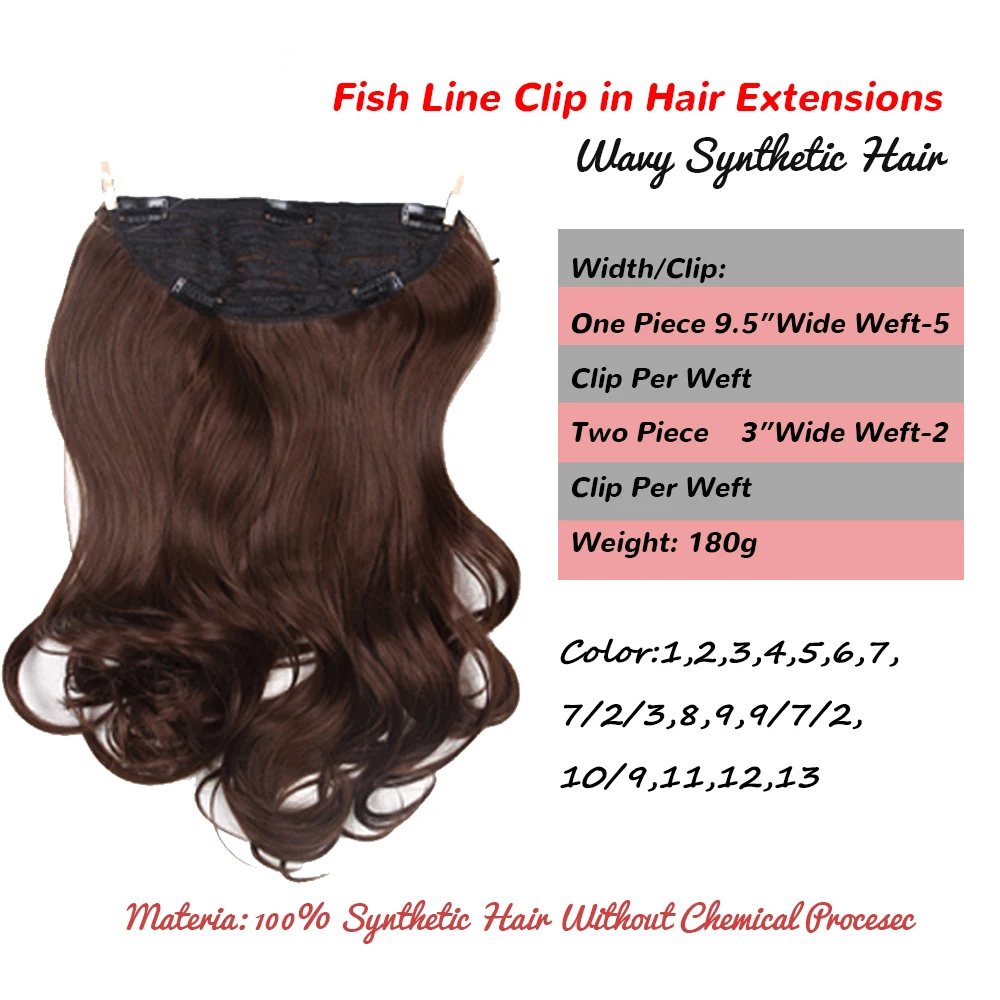 Dansama 18 inch Synthetic Invisible Wire Hair Extensions Wavy 3 Pieces Fish Line Clips in Hair Extensions Natural Hair Clips