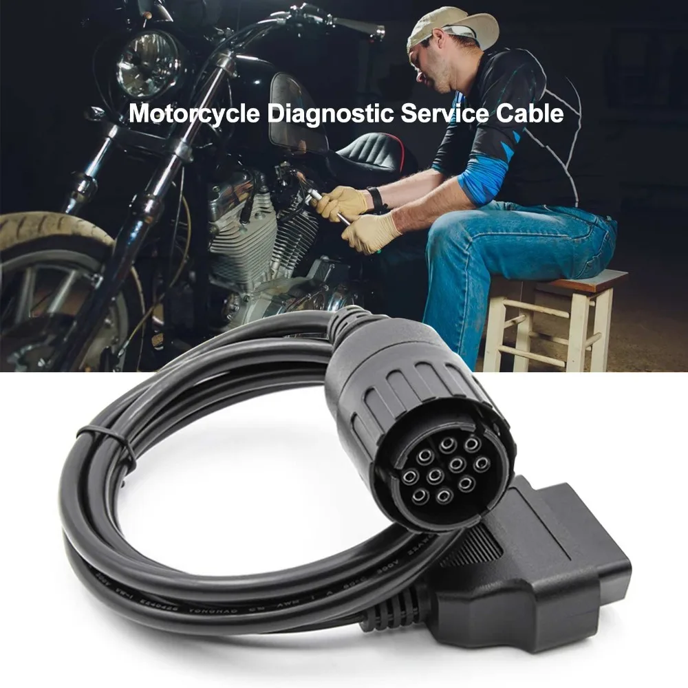 Durable Black Motorcycle OBD Cable ABS & Metal 1.5 M 10 Pin to 16 Pin Cable Motorcycle Diagnostic Adapter Motorcycle Repair