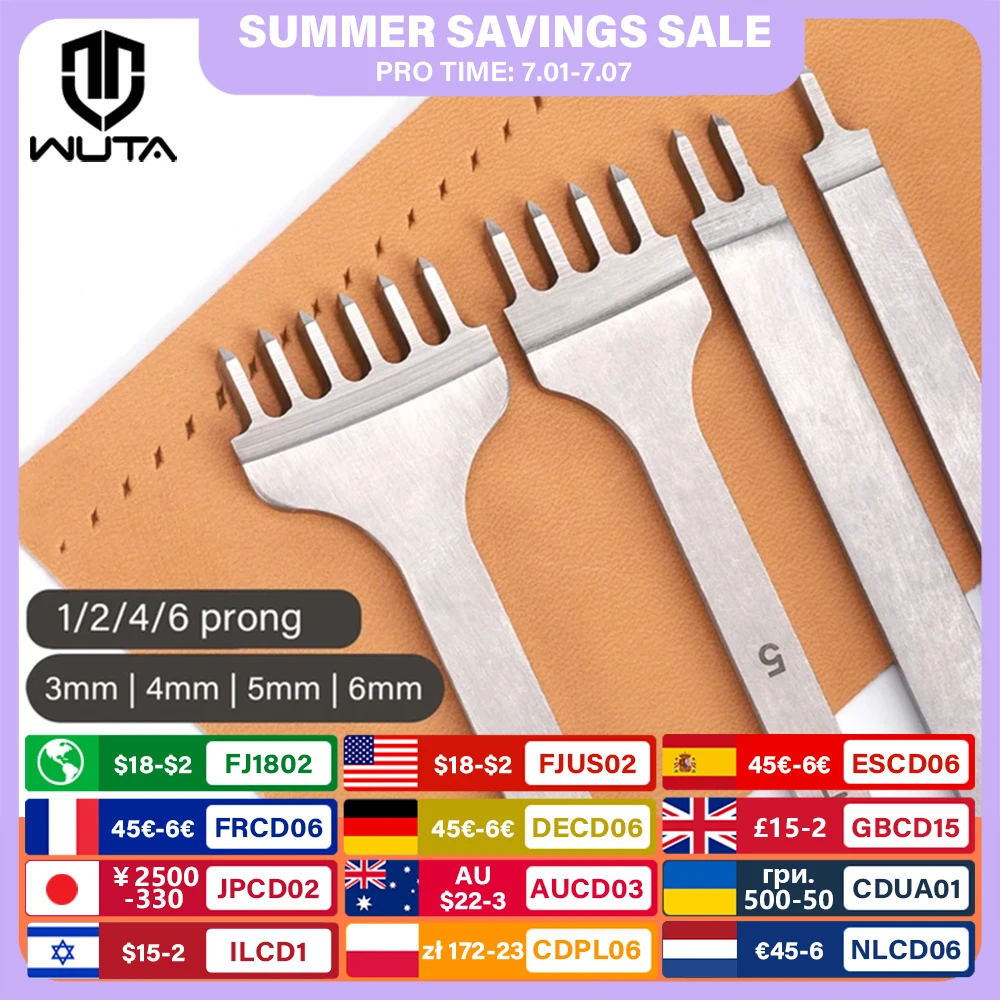 WUTA, 1 Juego de 4 Uds., herramienta básica de cincel para cuero, punzón de hierro para picado de diamantes, herramientas para manualidades de cuero, 3/4/5/6mm, 1-2-4-6 dientes