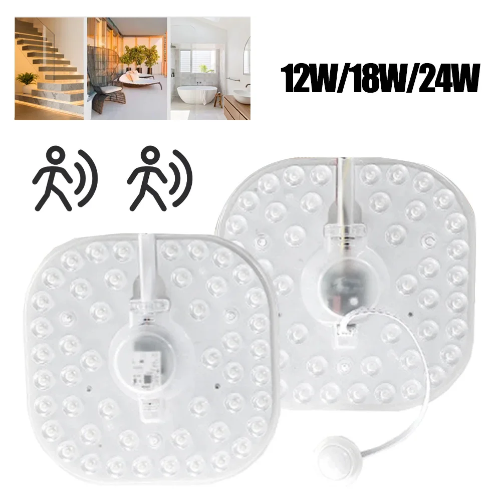 

AC 220V 12W/18W/24W Ceiling Light Replacement Led Module Square Panel Microwave Radar Human Body Induction Spotlight Light Board