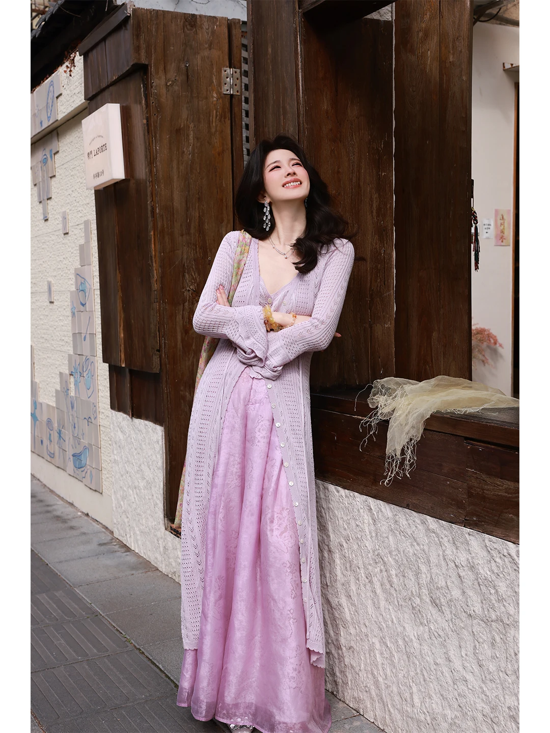 

Dangdang"Ruosui" Women's Long Knitted Vest Strap Top Outer Inner Matching Set Spring Autumn Faionable Two-Piece Suit