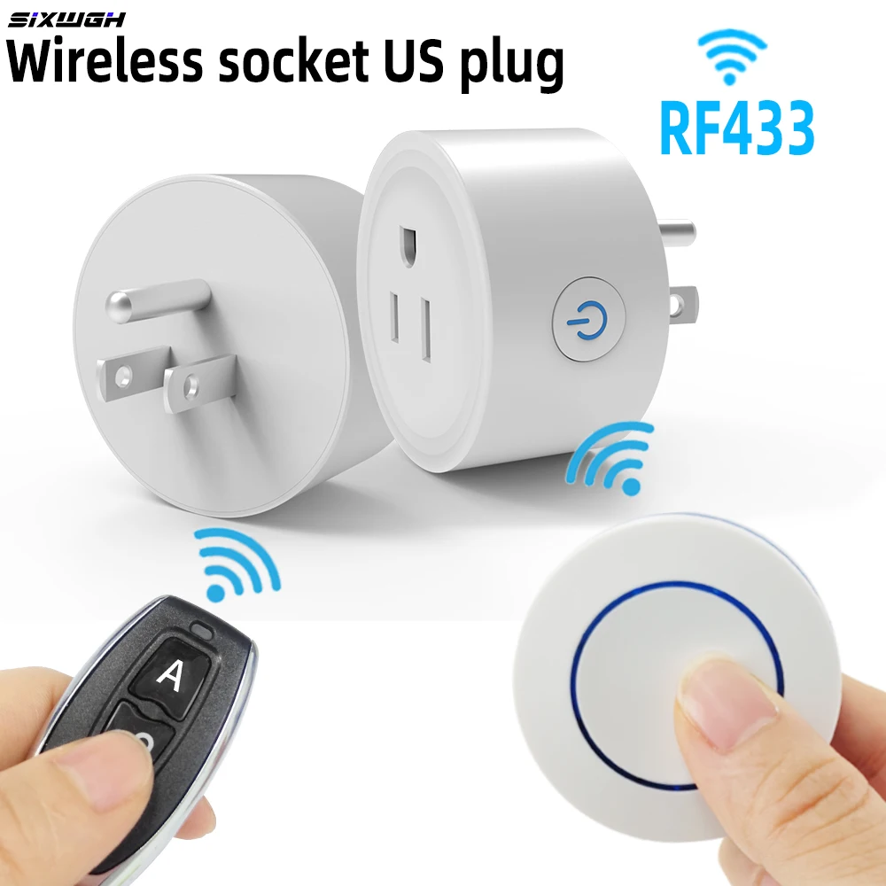 US Plug RF433 Wireless Remote Control Socket, RF Remote On/Off Electrical Outlet for Home Lights Fans TVs, Wireless Power Switch