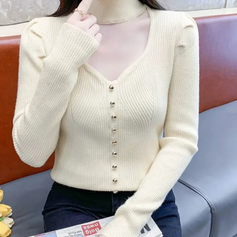 French Style Hanging Neck with Hollow Out Inner Lining Knitted New Versatile Slim Fit Small Fragrant Style Sweater for Women