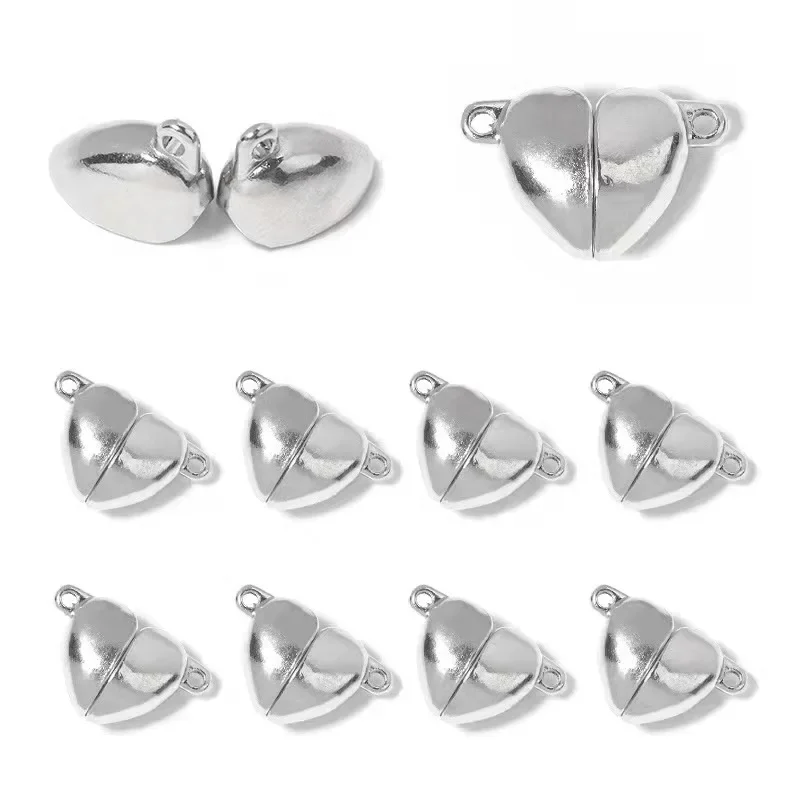 5Pairs Love Heart Magnetic Connected Clasps Metal Magnet Charms End Caps For DIY Jewelry Making Couple Bracelet Necklace