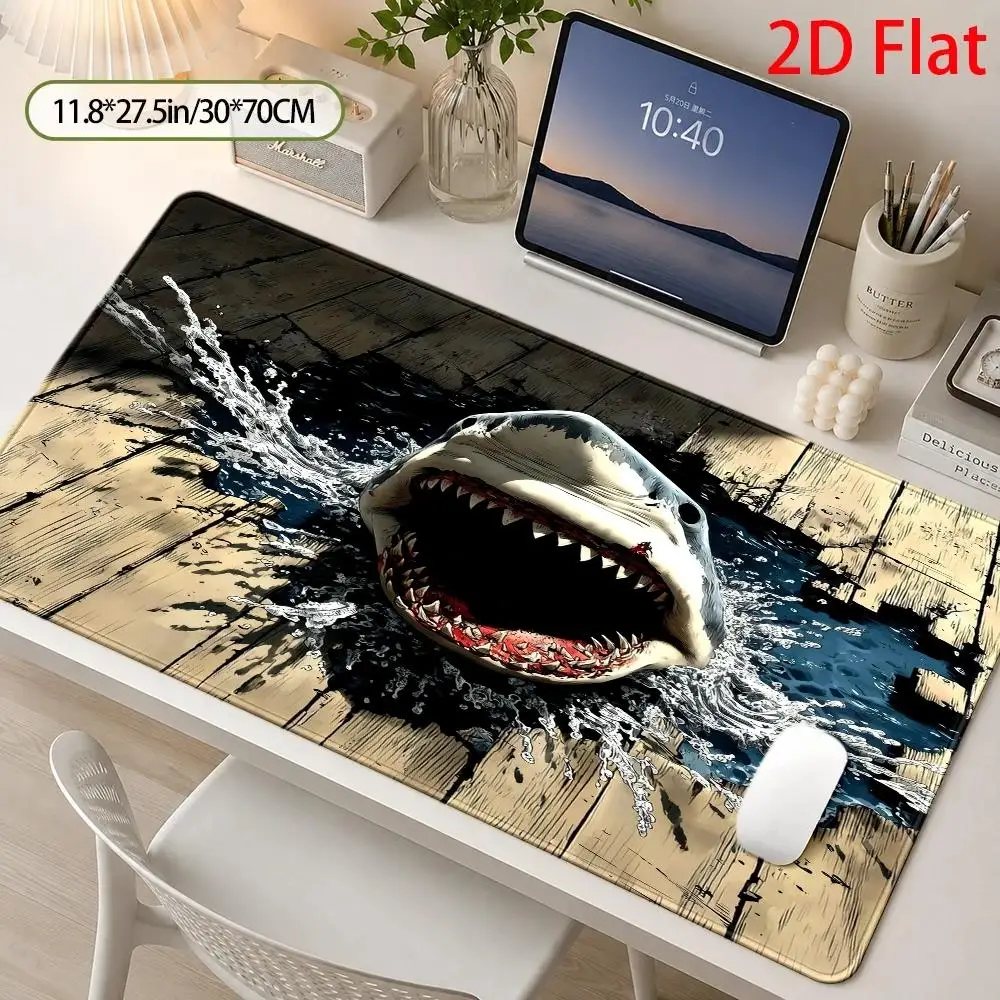 Shark attacks the large mouse pad. Ocean predator theme. Eye-catching and realistic design alfombrillas para escritorio