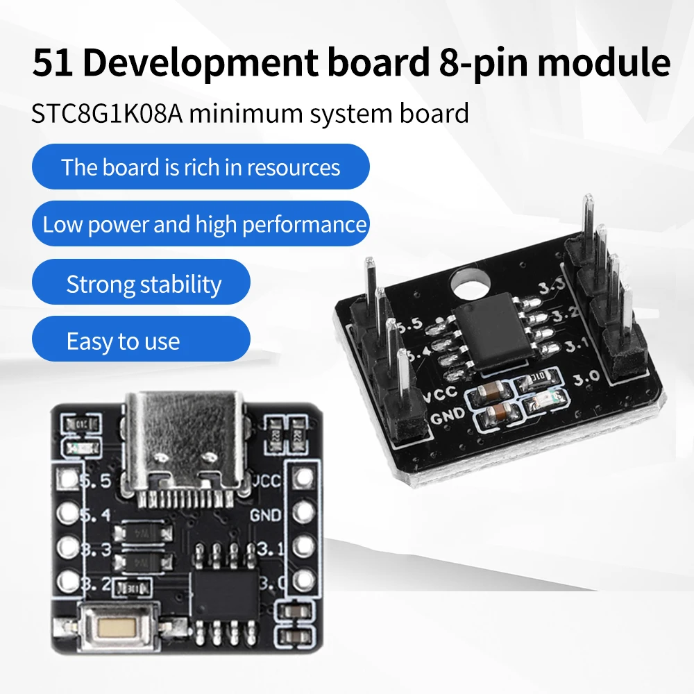 STC8G1K08A Minimum System Board Core Board 51 Microcontroller Development Board 8-Pin Module With Pins 128 byte RAM Type-C