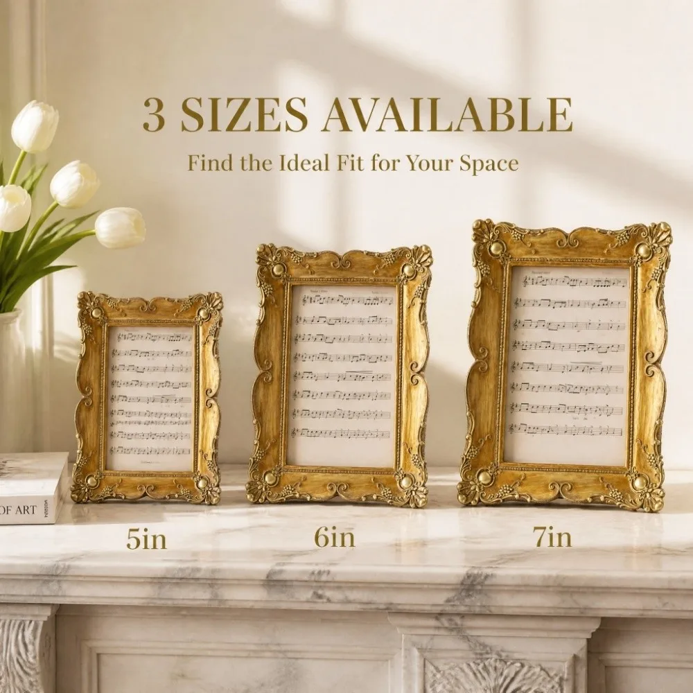 Creative Vintage Gold Photo Frame 5/6/7in Resin Picture Baroque Frame Ornate European Style Tabletop Photo Frame Home Decoration