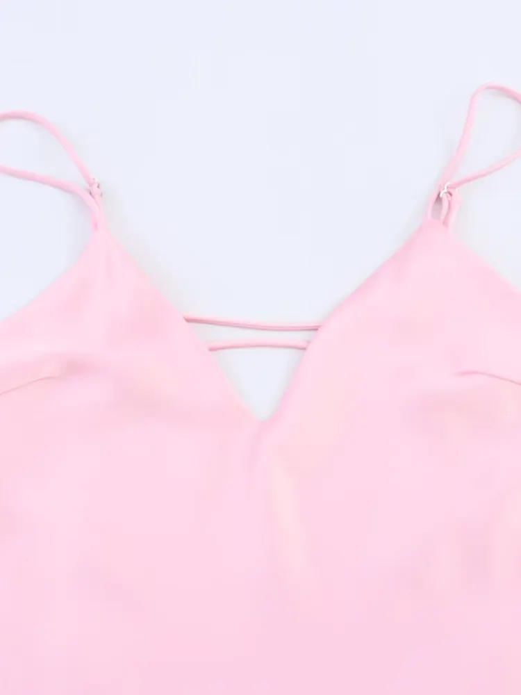 กระโปรงทรงเอ ผ้าซาตินเนื้อนุ่ม สไตล์ลำลอง สายไขว้ รุ่นใหม่ ดีไซน์ทันสมัย สำหรับผู้หญิง