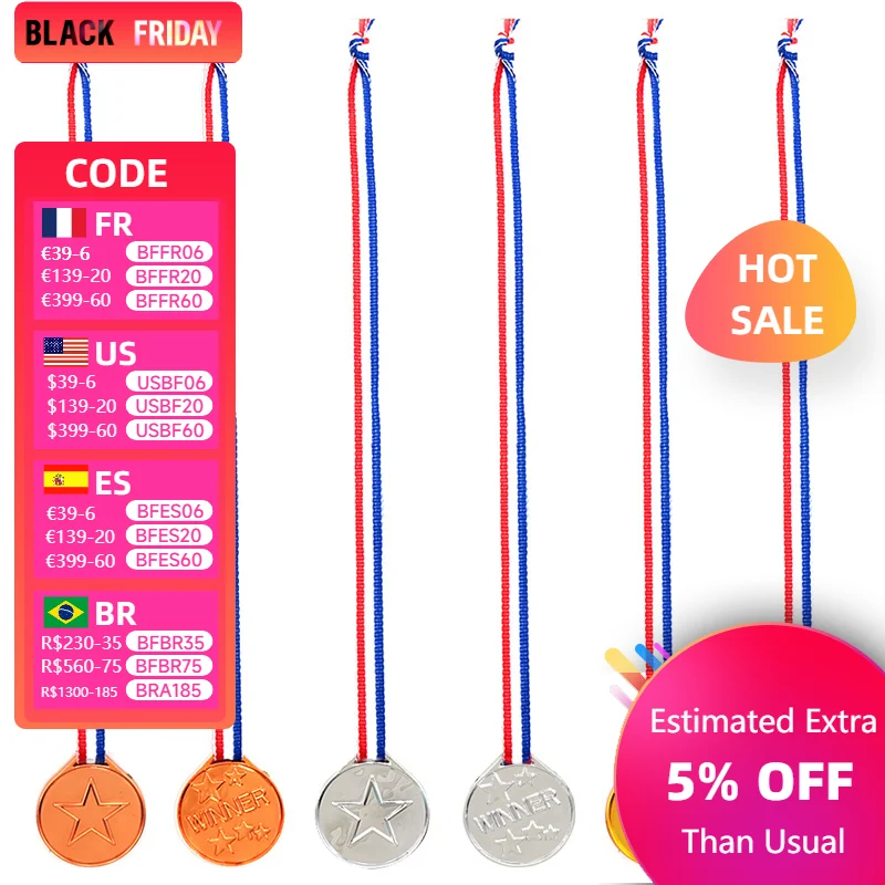 10pcs Children Plastic Gold Winner Award Medals Party Favor Sports School Competition Class Rewards Pinata Fillers Carnival