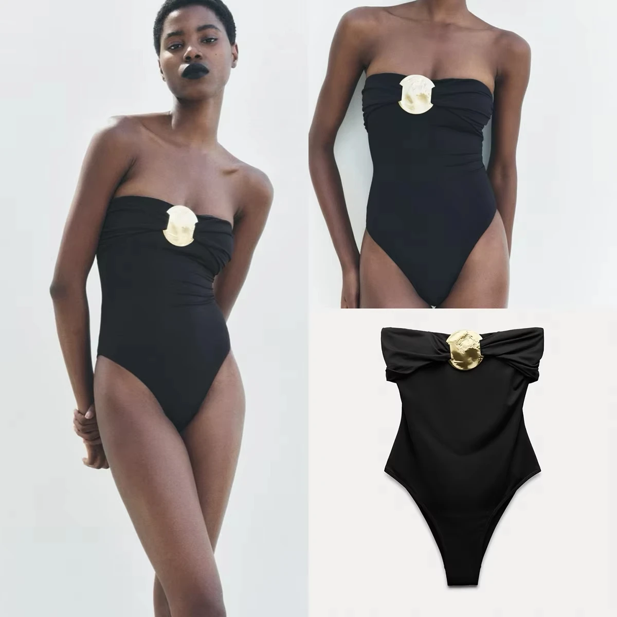 Traje de baño Sexy de una pieza para mujer, traje de baño femenino, Monokini Bandeau, ropa de playa, traje de baño de cintura alta