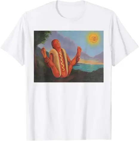 Hotdog, der sich in der Sonne sonnt, lustiges Hotdog-Yoga-T-Shirt, Y2k BBQ seltsame Essenskunst Comic-Grafik-Bekleidung, Yoga-Witz-Persönlichkeits-T-Shirt – Detail 19