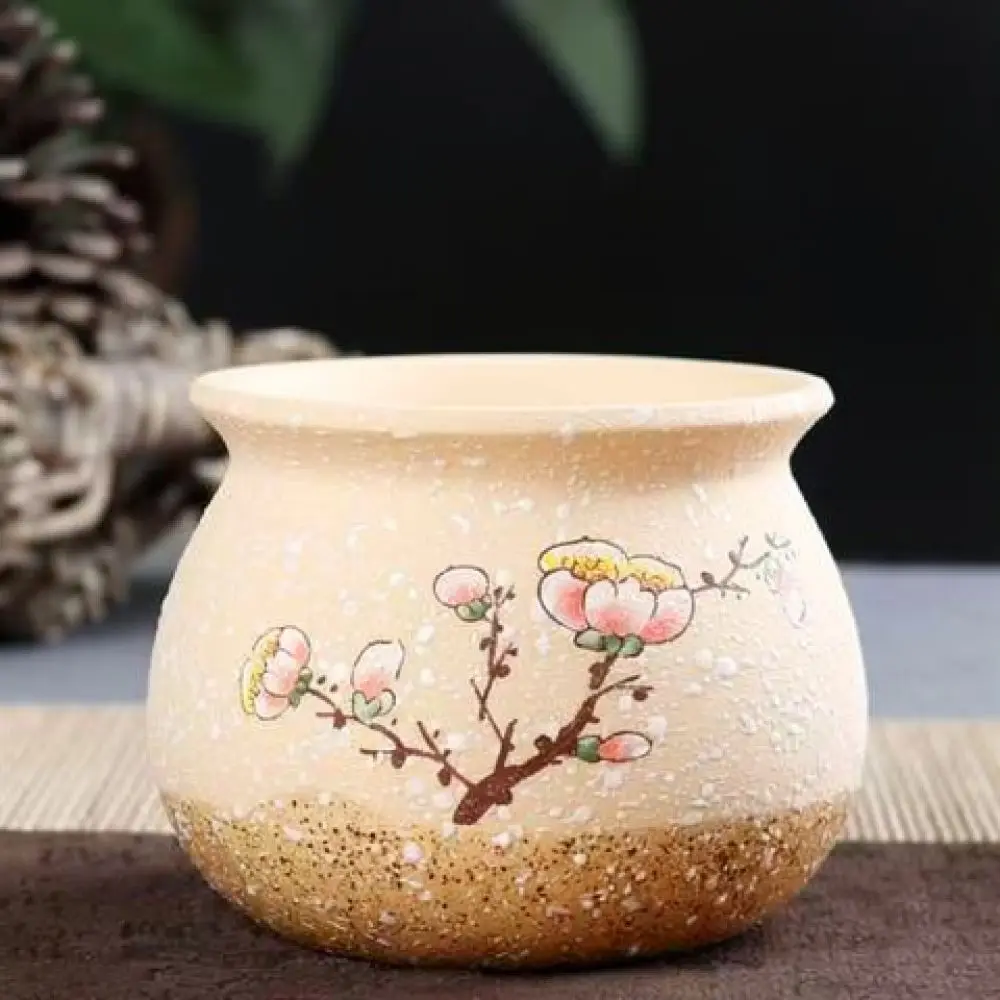 Creative Ceramic Succulent Planter Pot Vintage Style Rough Pottery Small Desktop Flower Vase Minimalist Home Office Decor