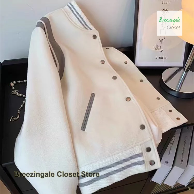 Japanese college style contrast stitching stand-up collar baseball uniform coat women's spring and autumn Joker casual jacket