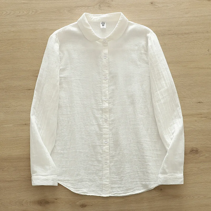 New Autumn Double-layer Cotton Yarn Solid Shirt Women Japan Style Loose Long Sleeve Top Girl Office Lady Work Wear Tops