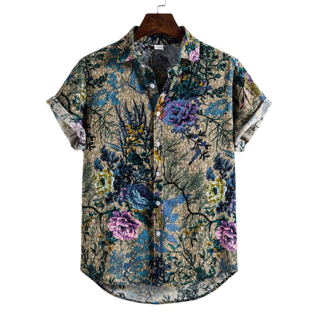 

Summer Cotton Linen Printed irts Men's Blouse Loose Fit ort Sve Modern Sle Warmth Provided by Chinese Manufacturer