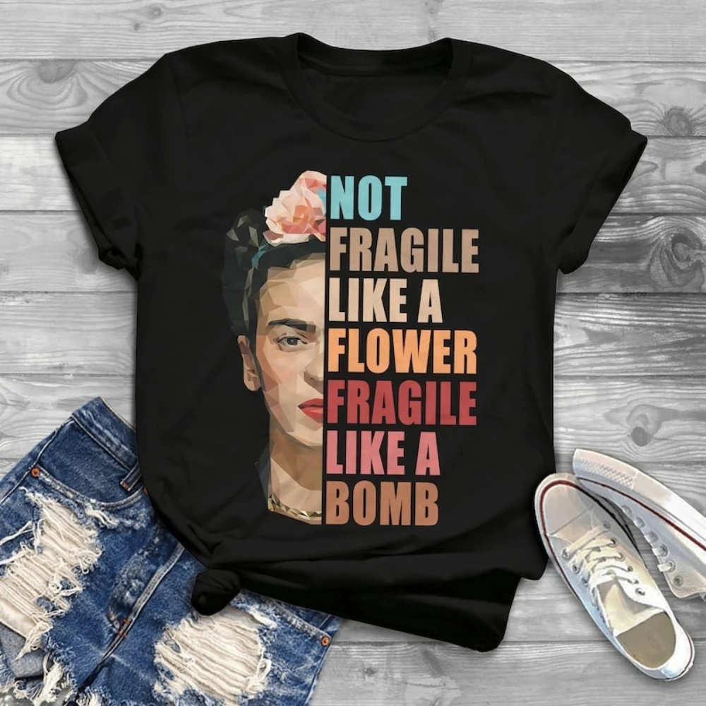 Not Fragile Like A Flower Fragile Like A Bomb Funny Vintage T-Shirt Frida Khalo Shirt Feminist TShirt Women Rights Streetwear view 2