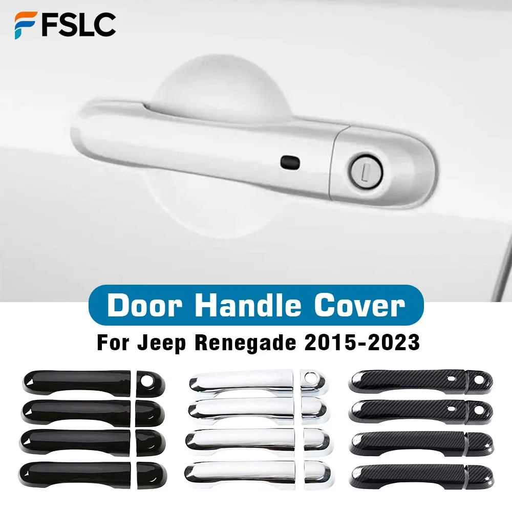 

Car Decoration Door Handle Cover For Jeep Renegade 2015-2023 Carbon Fiber Chrome Silver Glossy Black Cars Accessories Styling