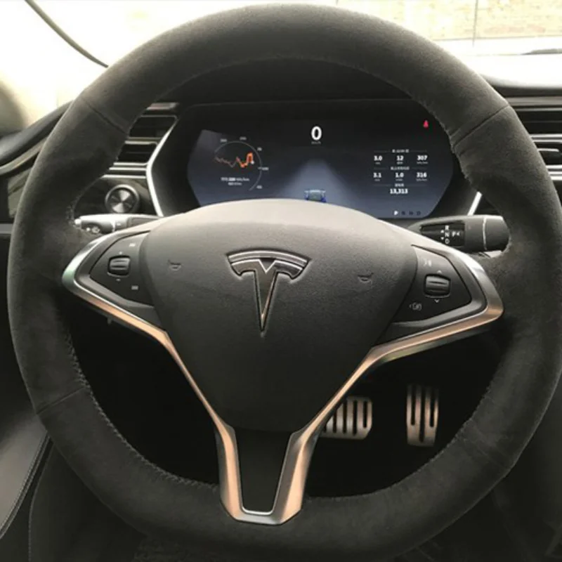 

Hand Stitched non-slip suede Genuine Leather car Steering Wheel Cover For Tesla Model S 2009-2023 Model X 2012-2023 auto parts