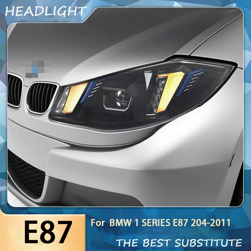 

Для BMW 1 серии E87 2004-2011 модификация фары в сборе в стиле клык, двухцветный светодиодный дневной ходовой свет, линза