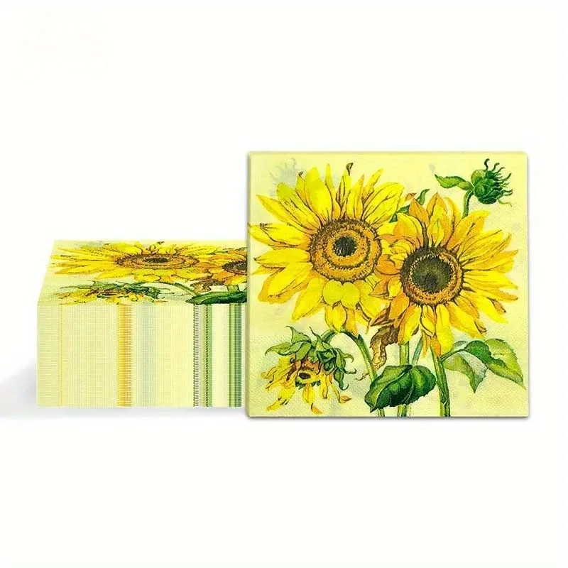 80/40/20 Stück/Packung 33cm 2-lagige Sonnenblumen-Bedruckte Farbige Servietten Haushaltswaren Bedrucktes Seidenpapier Festliche Party-Papierservietten