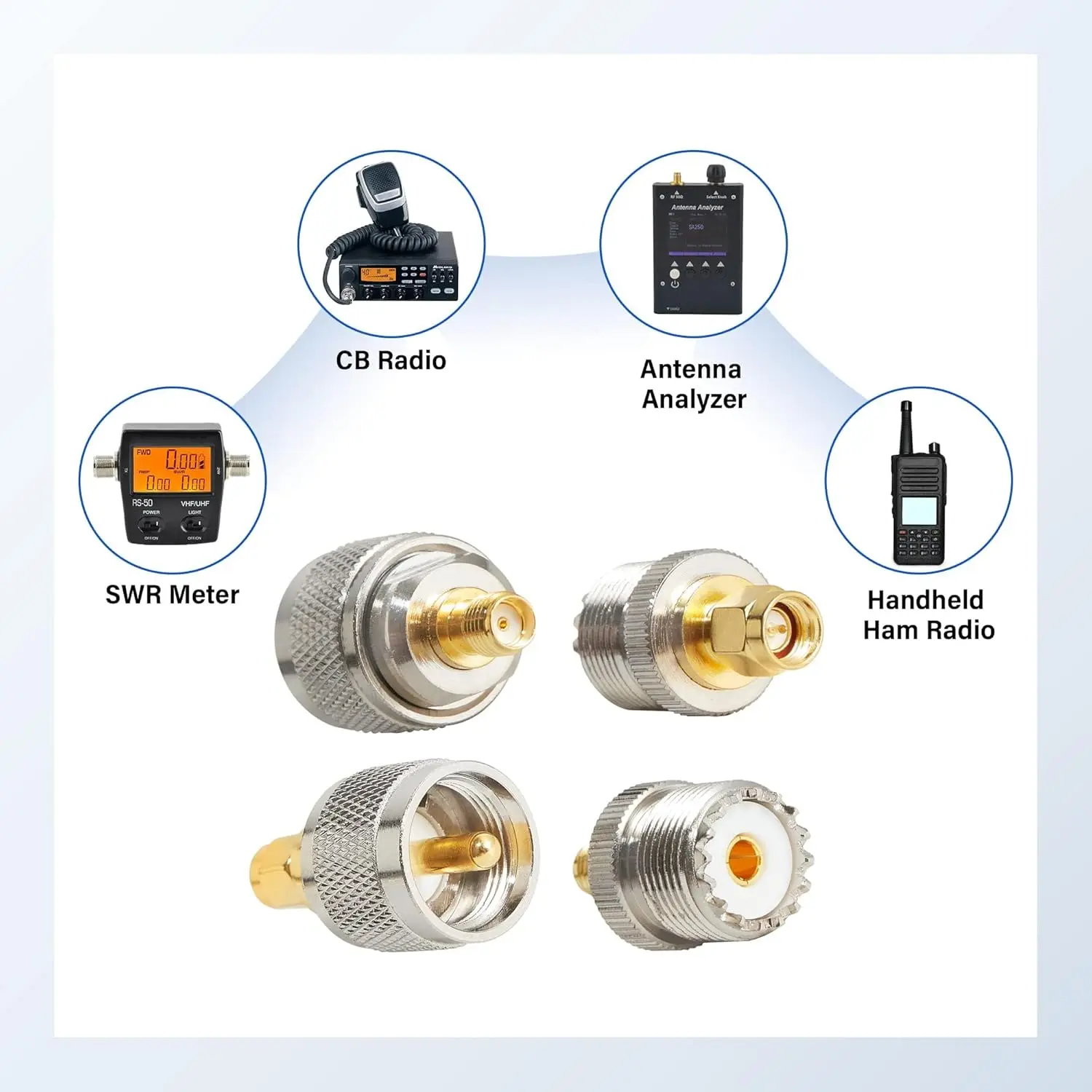 4pc SMA -UHF FR Coaxial Connector Kit SMA to PL259 SO239 UHF VHF Crimp Coax Adapter for Handheld Ham Radio Antenna/Walkie Talkie