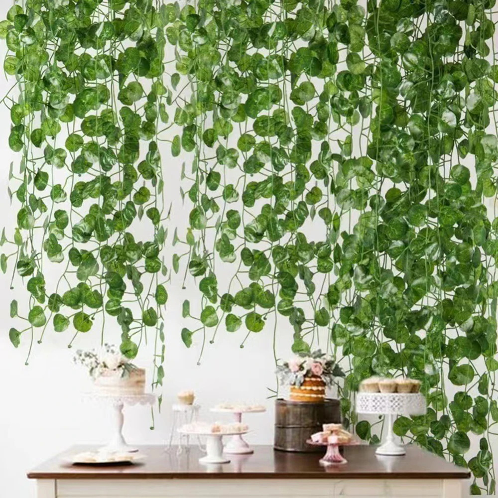 1PC Artificial Vine, Grape Leaves, Plastic Pothos Leaves, Green Plants, Ceiling Decoration, Artificial Green Leaf Vine