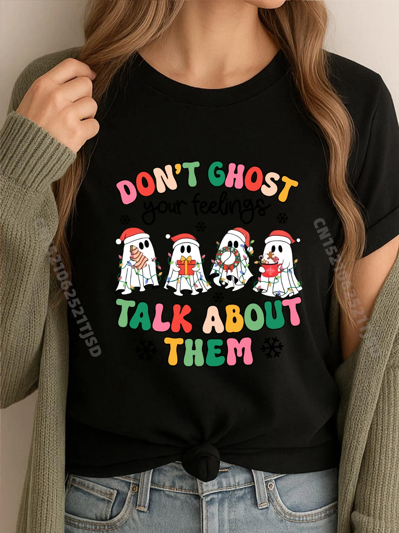 

Don't Ghost Your Feeling Psych Christmas Mental Health Мужские рубашки Футболка с рисунком Мужские рубашки Марди Гра