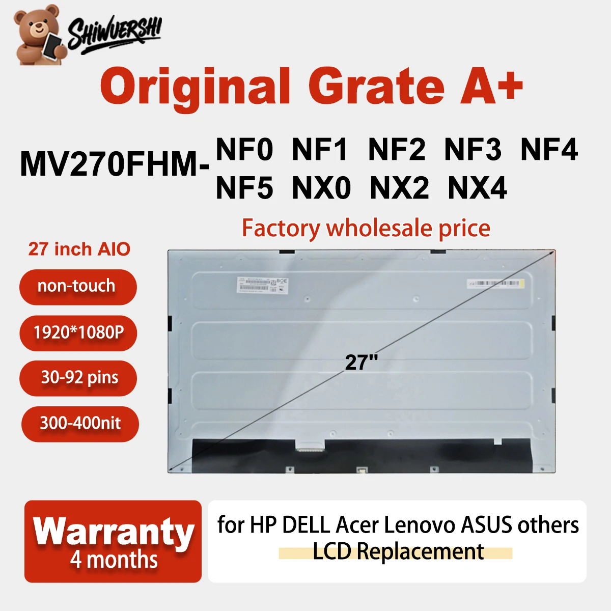 

Original MV270FHM NF0 NF1 NF2 NF3 NF4 NF5 NX0 NX2 NX4 27 inch IPS FHD For HP Acer ASUS Dell Lenovo AIO LCD Screen Display