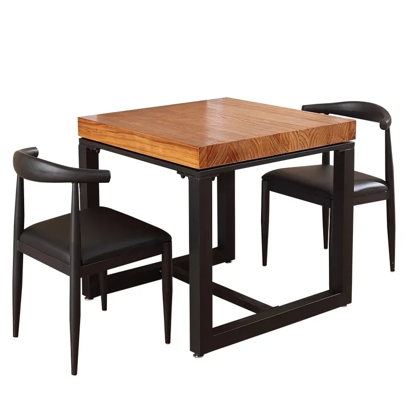 

American industrial style dining table square dining table and chair combination wrought iron solid wood square table
