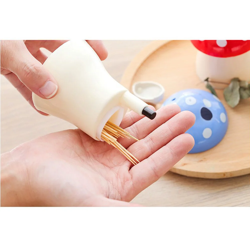 4 Pcs Mushroom Shaped Toothpick Box Automatic Toothpick Holder Dispenser Toothpick Jar Toothpick Bottle(Random Color)