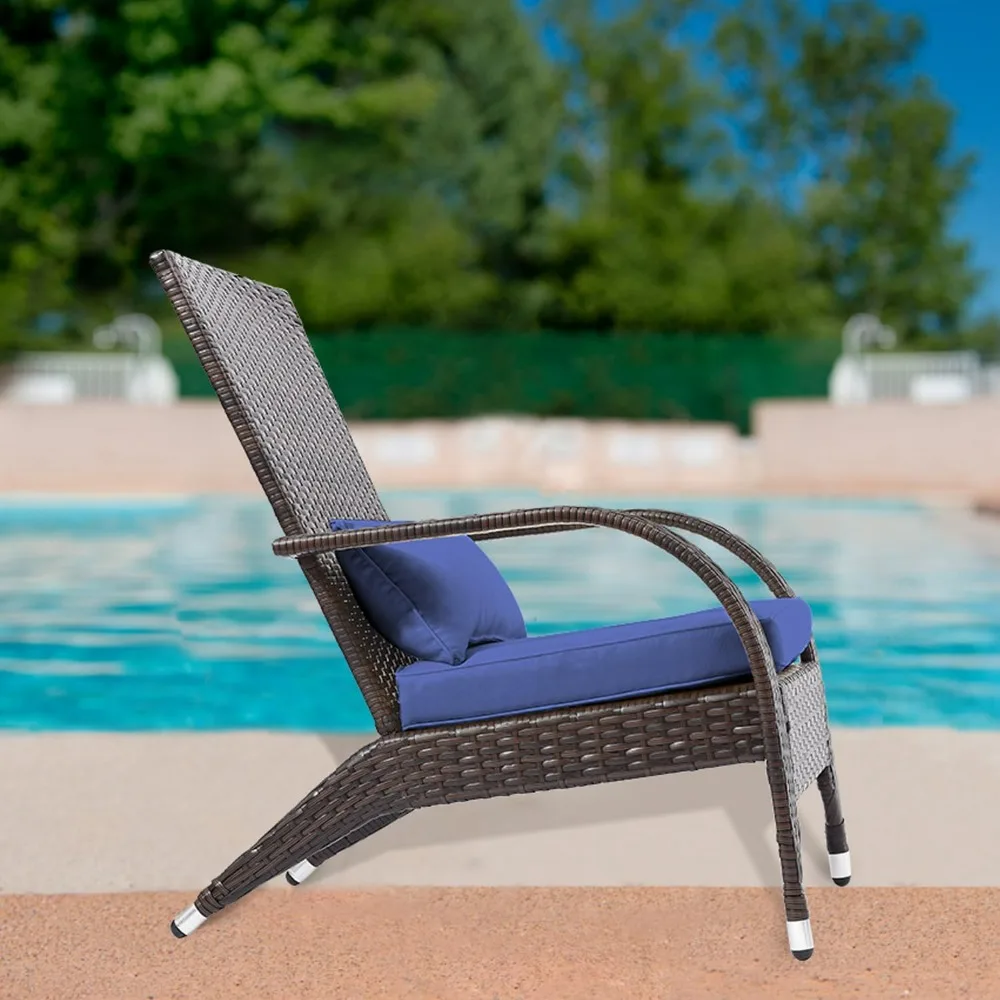 Set Kursi Adirondack Anyaman Luar Ruangan 2 Kursi Lubang Api Rotan Kursi Teras Aksen Santai Nyaman Ukuran Besar dengan Bantal Lembut De Rendah