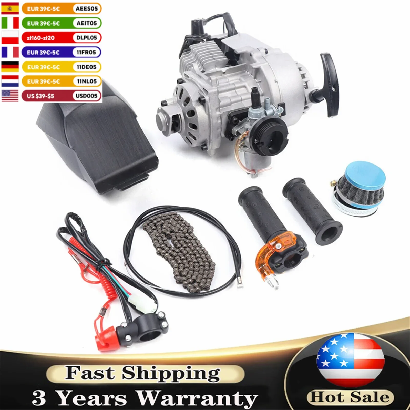 49cc 2 stroke Pull Start Engine Motor Kit for Mini Pocket Quad Dirt Bike ATV w/Fuel Tank