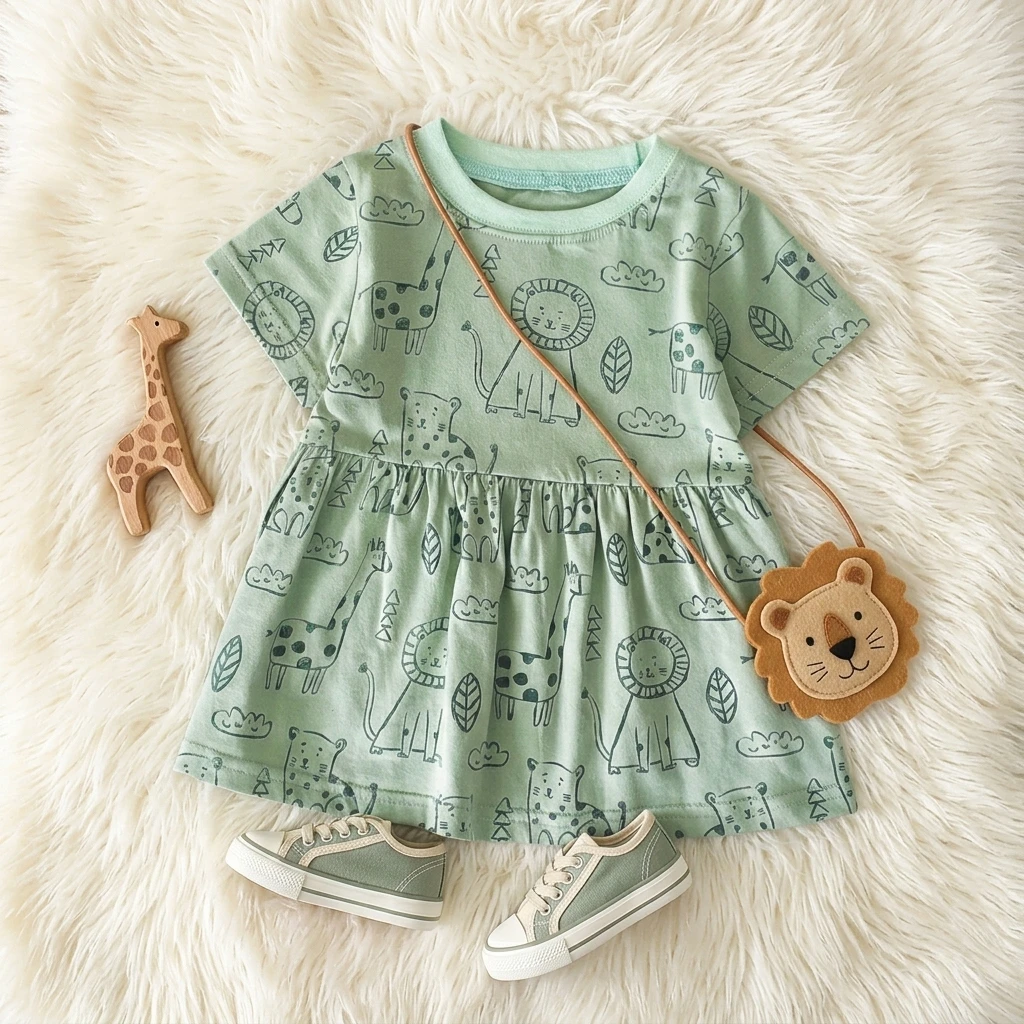 Short Sleeve Kids Girls Clothing Casual Cute Animal Summer Baby Dress Holiday
