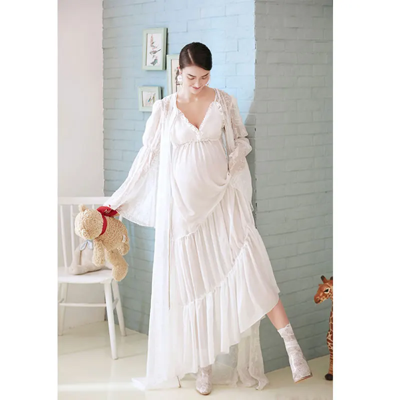 Maternity White Lace Dresses for Baby Showers Pregnancy Photography Props Clothes Pregnant Women Gown Photo Shoot Dress Costume