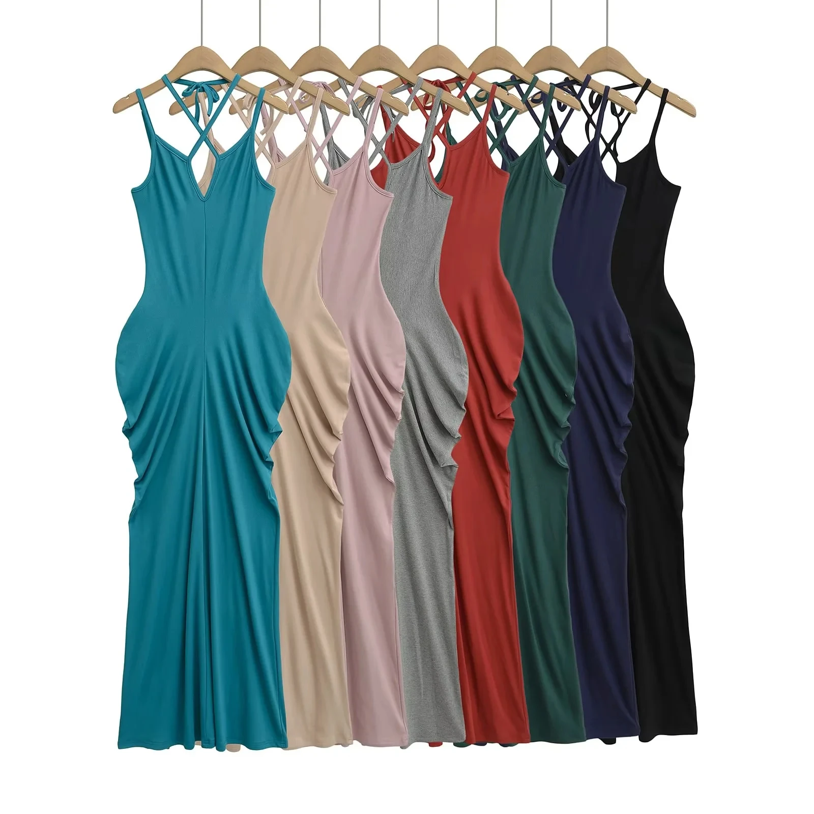 

Сексуальная женская летняя юбка Pure Desire Crossed Ne Strap Dr с высокой талией и плиссированной талией, длинная юбка с v-образным вырезом, облегающее...