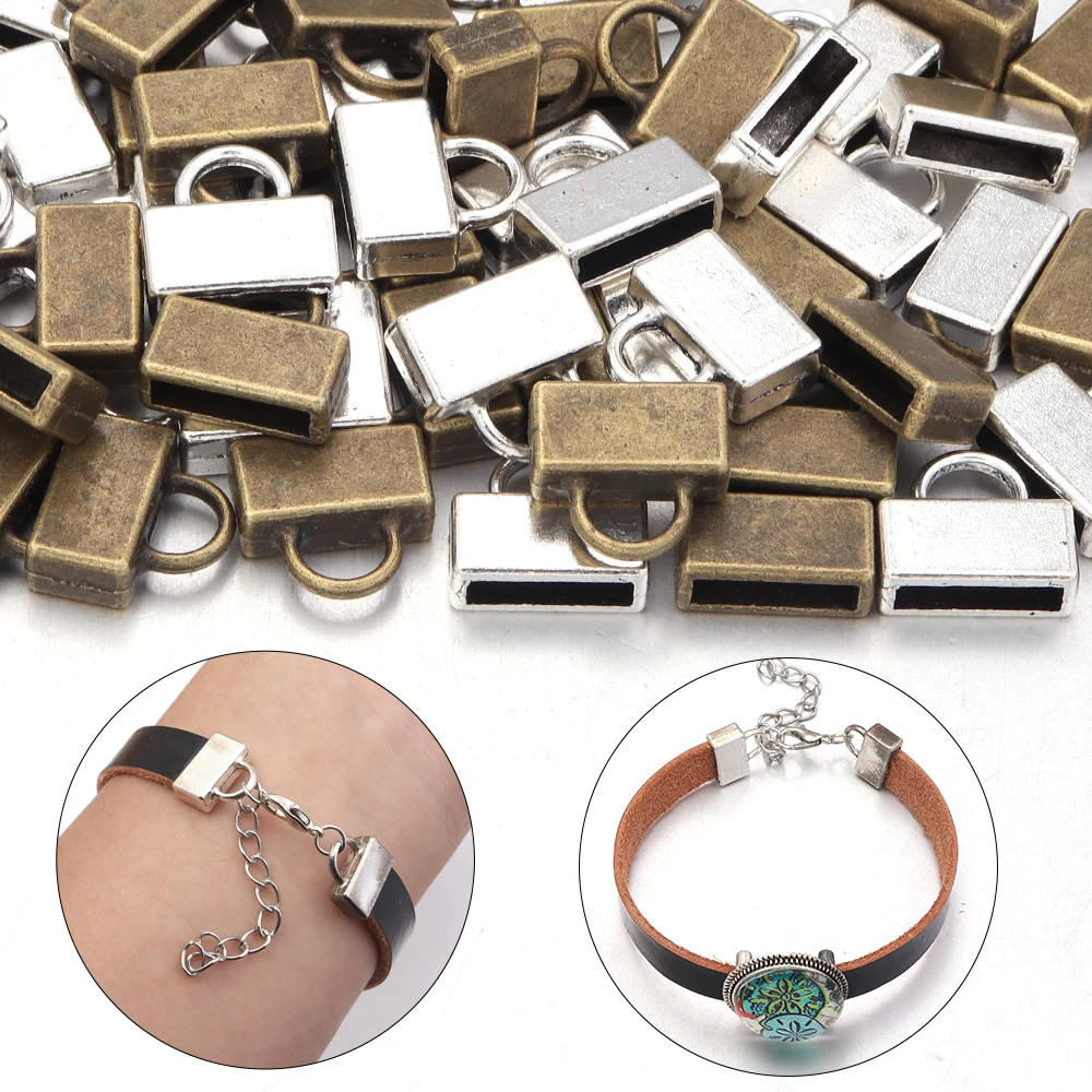 20 Stück passend für 2 x 10 mm Endkappen, Crimp-Schnalle mit Schlaufe für Schmuckherstellung, flache Lederband-Endverschlüsse, DIY-Armbänder, Verbinder