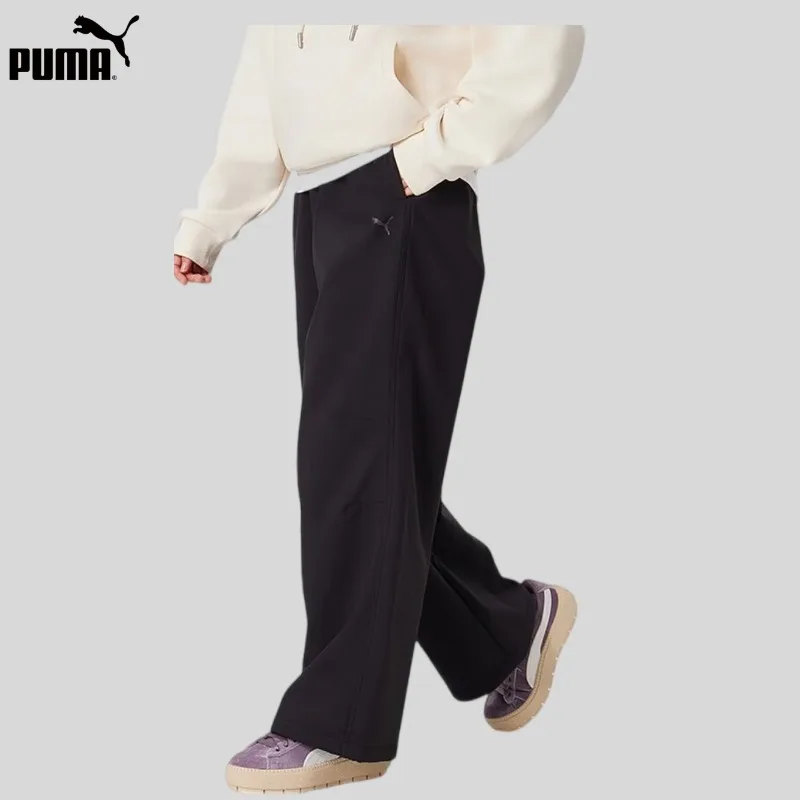 PUMA Water-resistant Fleece Thickened Straight Wide-leg Trousers Women's Winter Casual Woven Trousers 636316-01