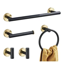 Matte Black Gold Toilet Paper Holder Towel Bar Hook Towel Ring Stainless steel Bathroom Shelf Kit Bathroom Hardware Set