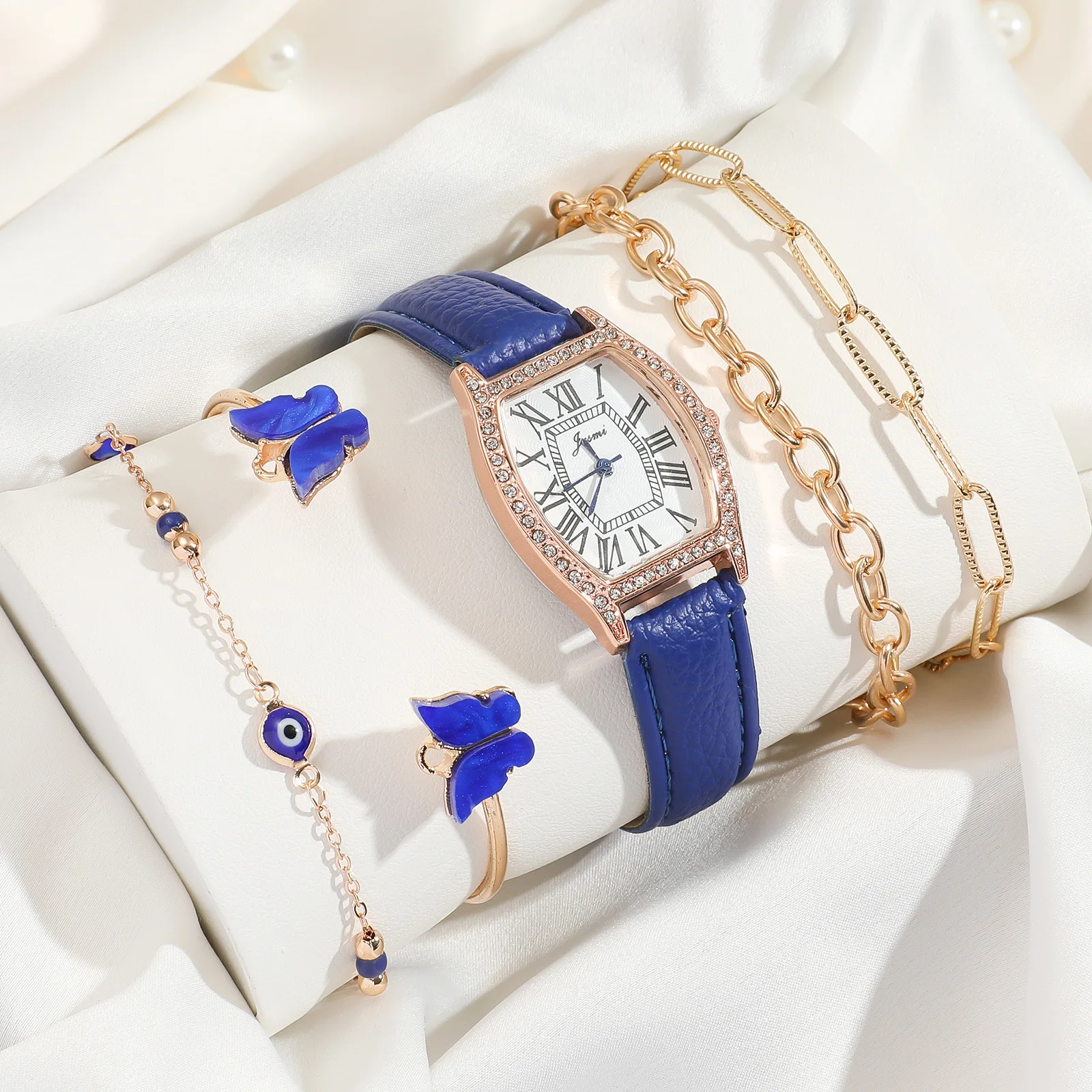 5Pcs Women's Watch Gift Set Butterfly Bracelet Set Diamond Encrusted Quartz Watch