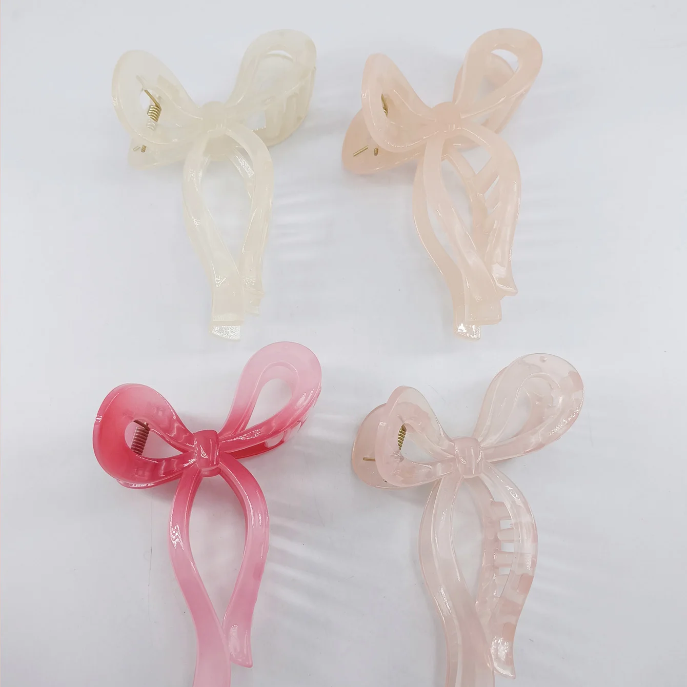 4 PCS 5.12inch Simple Hollow Streamer Bow Ties Oil Dripping Plastic Hair Claw Clip Hairpin Hair Accessories for Women