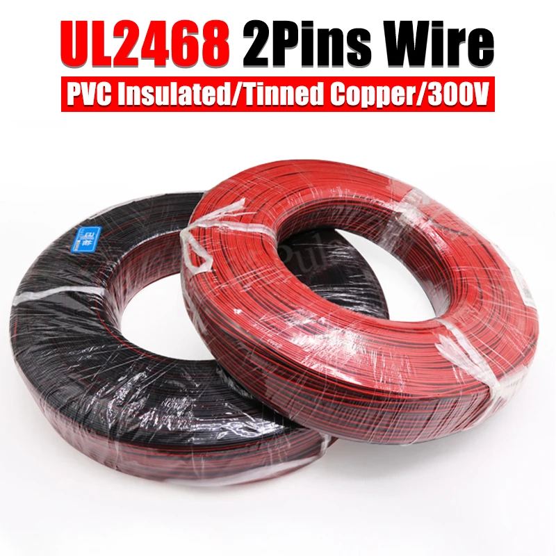 UL2468 2 Pin Wire PVC Insulated Electrical Wire 30/28/26/24/22/20/18/16AWG Tinned Copper Speakers Cable Audio LED Connector Wire