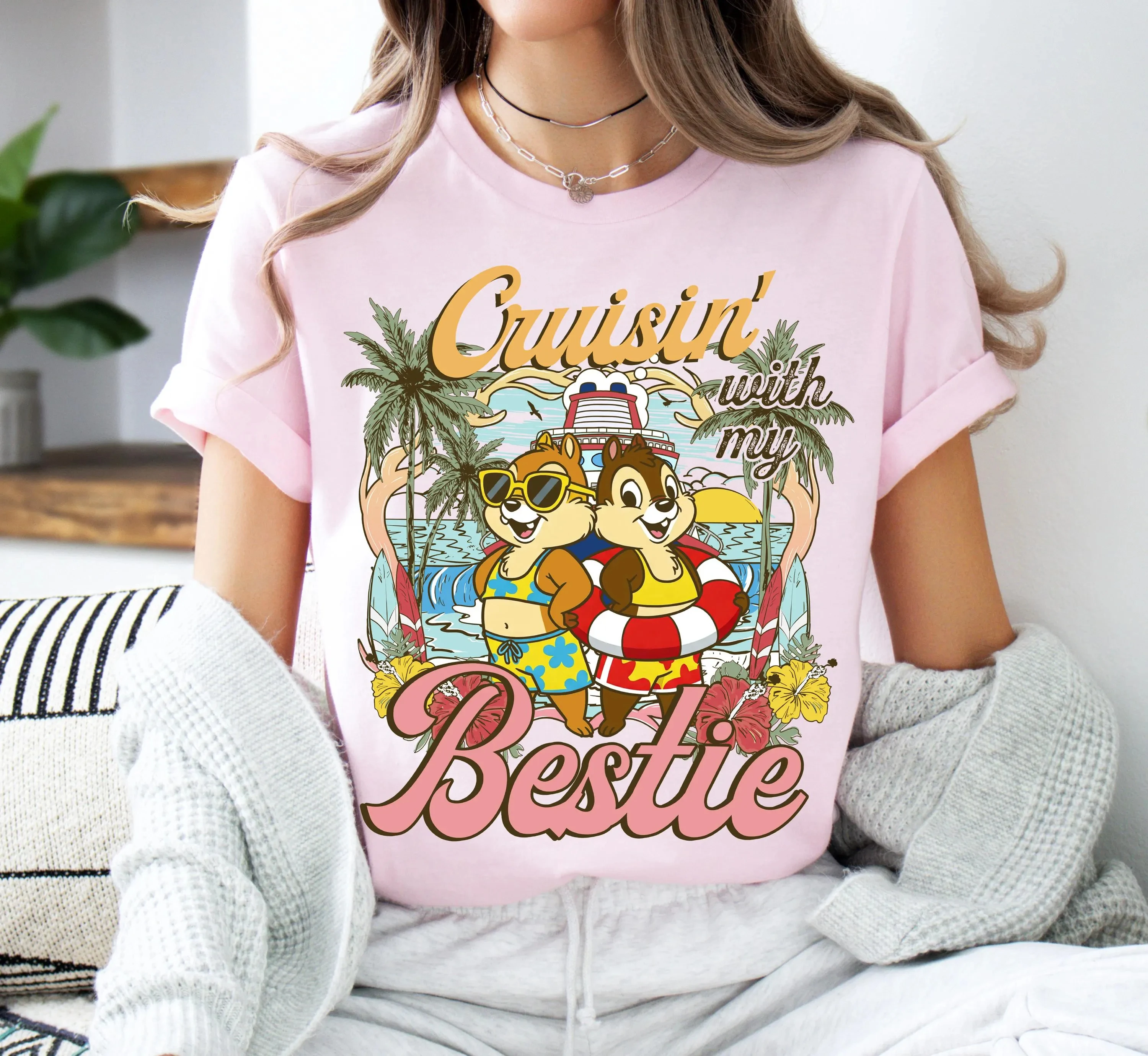 ديزني تشيب آند ديل الصيف المشاعر قميص المبحرة مع أفضل الأصدقاء شير ديل كروز الصيف ديزني بنات رحلة كروز 2025 تي شيرت #6