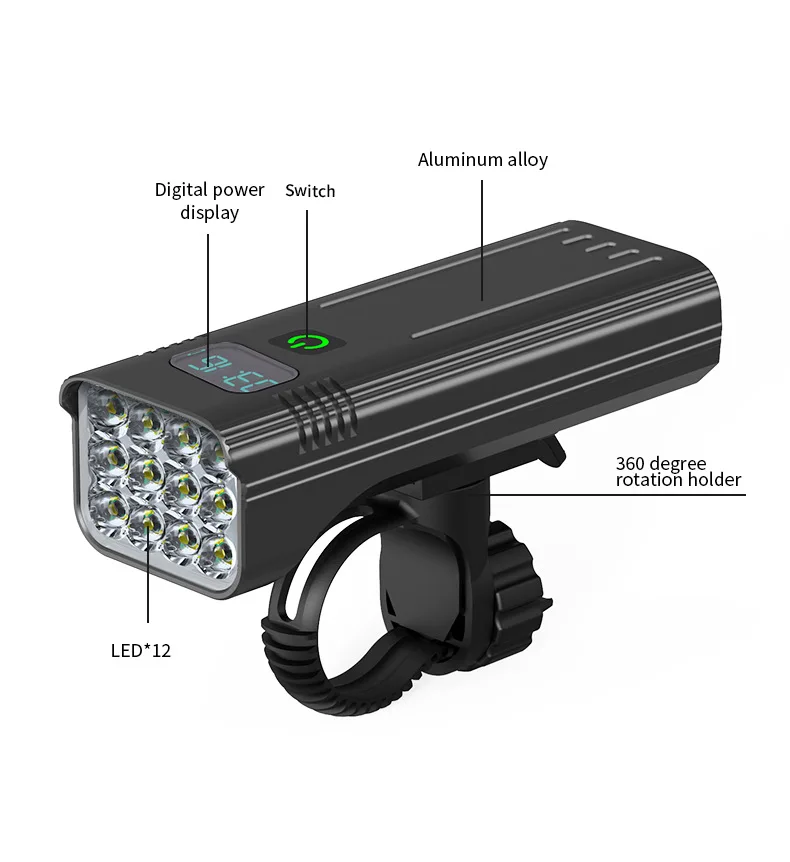 Bicycle Light 12 LED 10000mAh USB Rechargeable Headlight Lamp Road Bike Front Light Cycling Flashlight Accessories as Power Bank